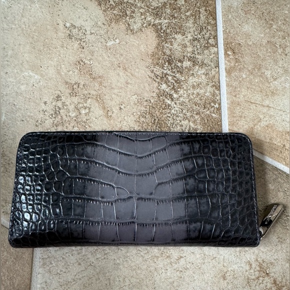 Michael Kors Grey Croc Embossed Zip Around Wallet with Silver Hardware - Picture 3 of 13